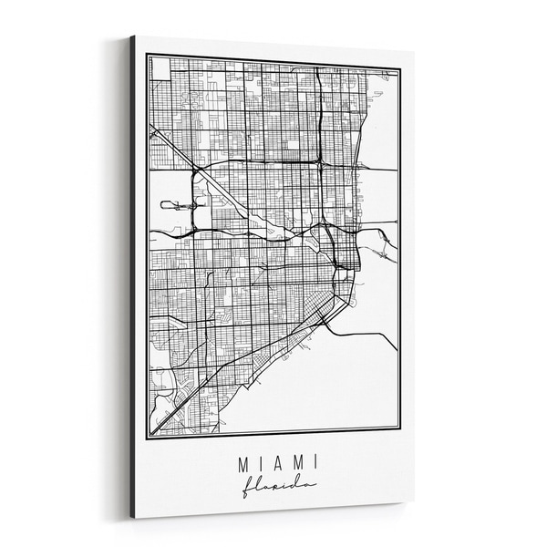 Noir Gallery Miami Florida City Map Canvas Wall Art Print
