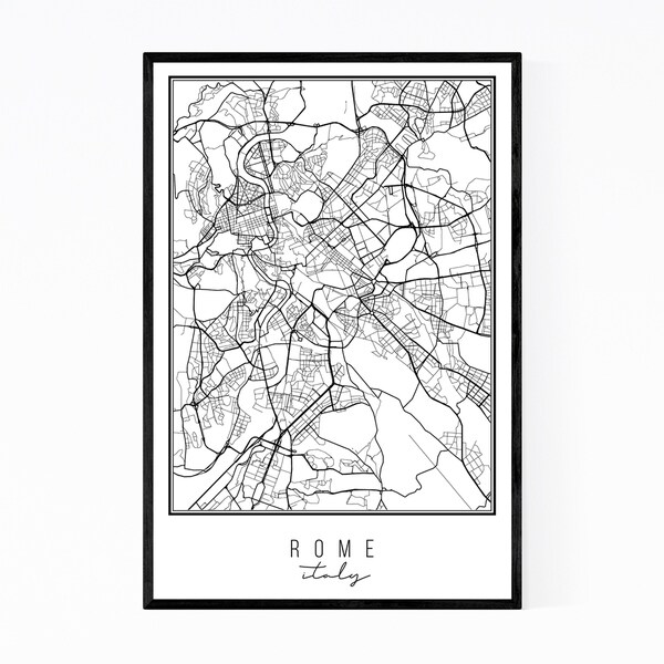 Noir Gallery Rome Italy City Map Framed Art Print