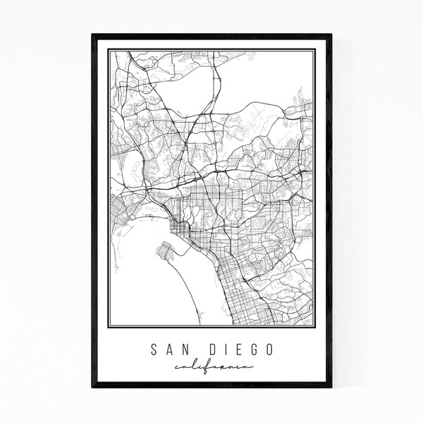 Noir Gallery California San Diego City Map Framed Art Print
