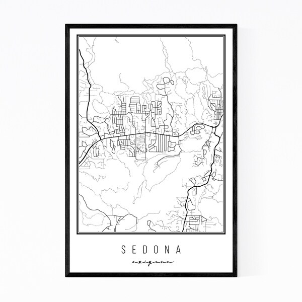 Noir Gallery Sedona Arizona City Map Framed Art Print
