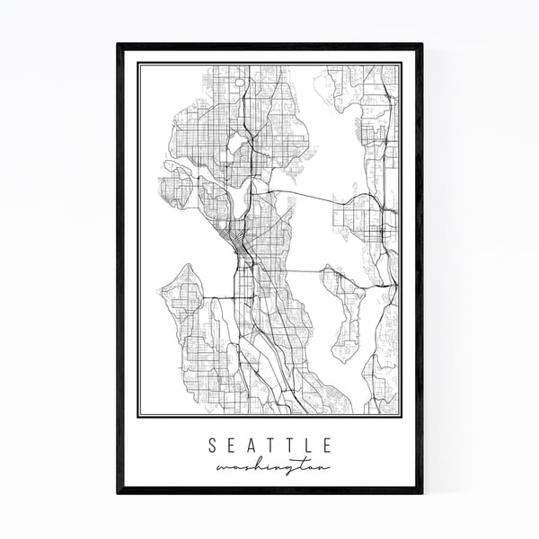 Noir Gallery Seattle Washington City Map Framed Art Print