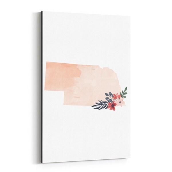 Noir Gallery Nebraska Floral State Map Canvas Wall Art Print