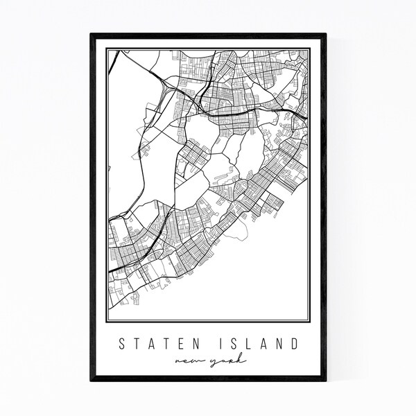 Noir Gallery Staten Island New York City Map Framed Art Print