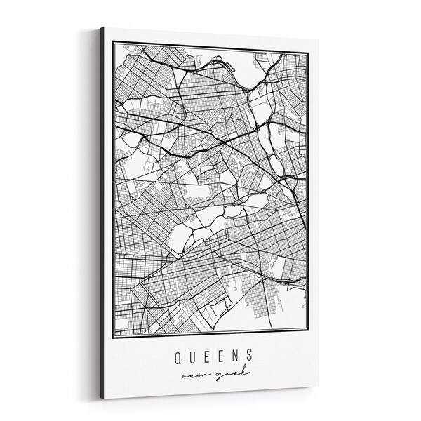 Noir Gallery Queens New York City Map Canvas Wall Art Print