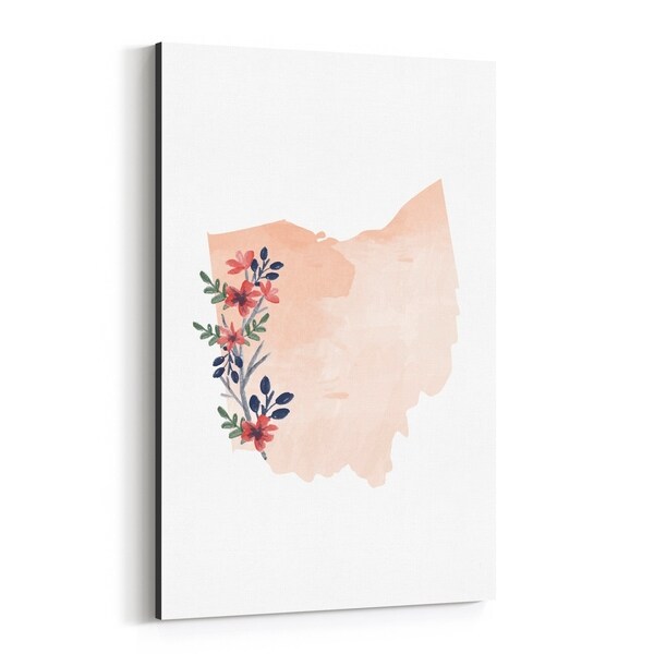 Noir Gallery Ohio Floral State Map Canvas Wall Art Print