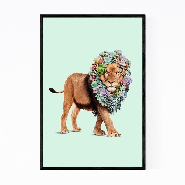 Noir Gallery Floral Funny Lion Succulents Framed Art Print