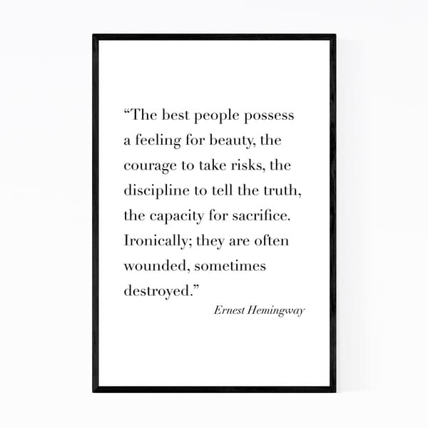 Noir Gallery Ernest Hemingway Quote Typography Framed Art Print