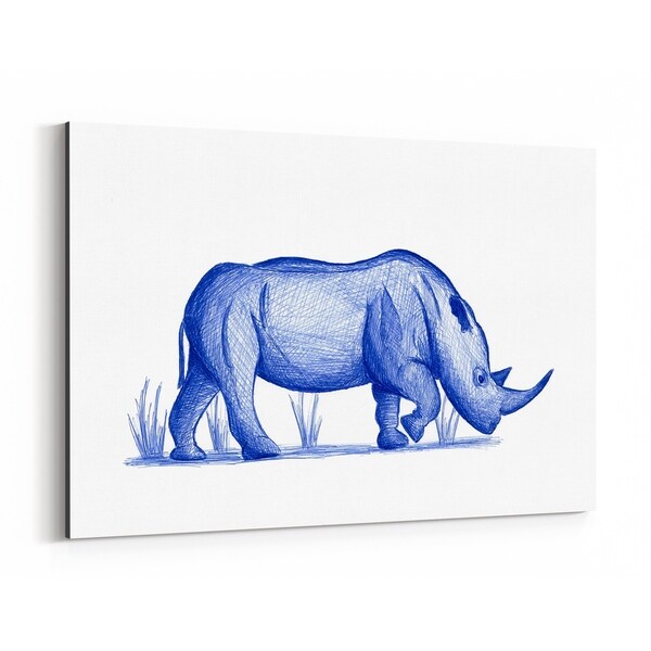 Noir Gallery Rhino Animals Line Drawing Canvas Wall Art Print