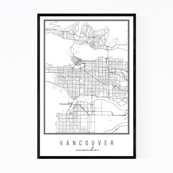 Noir Gallery Vancouver Canada Map Framed Art Print