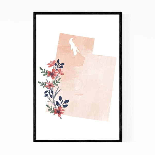 Noir Gallery Utah Floral State Map Framed Art Print