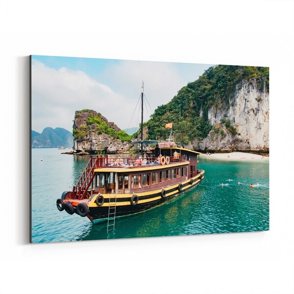 Noir Gallery Halong Bay Vietnam Beach Boats Photo Canvas Wall Art Print