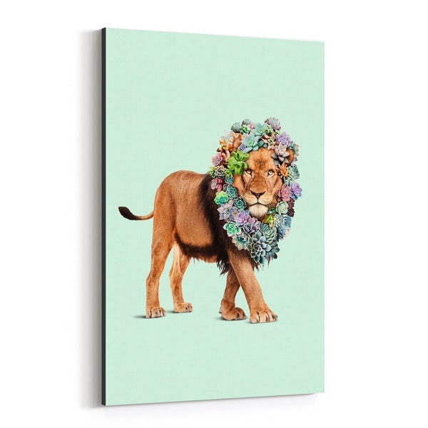 Noir Gallery Floral Funny Lion Succulents Canvas Wall Art Print