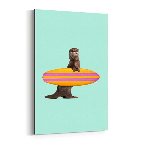 Noir Gallery Humor Otter Surfing Illustration Canvas Wall Art Print