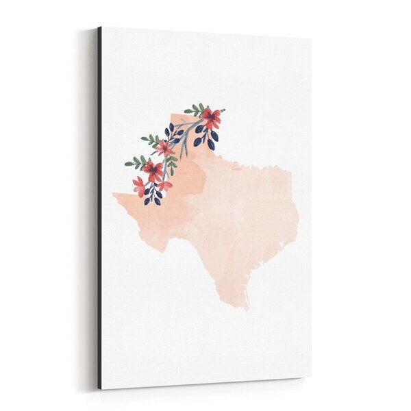 Noir Gallery Texas Floral State Map Canvas Wall Art Print