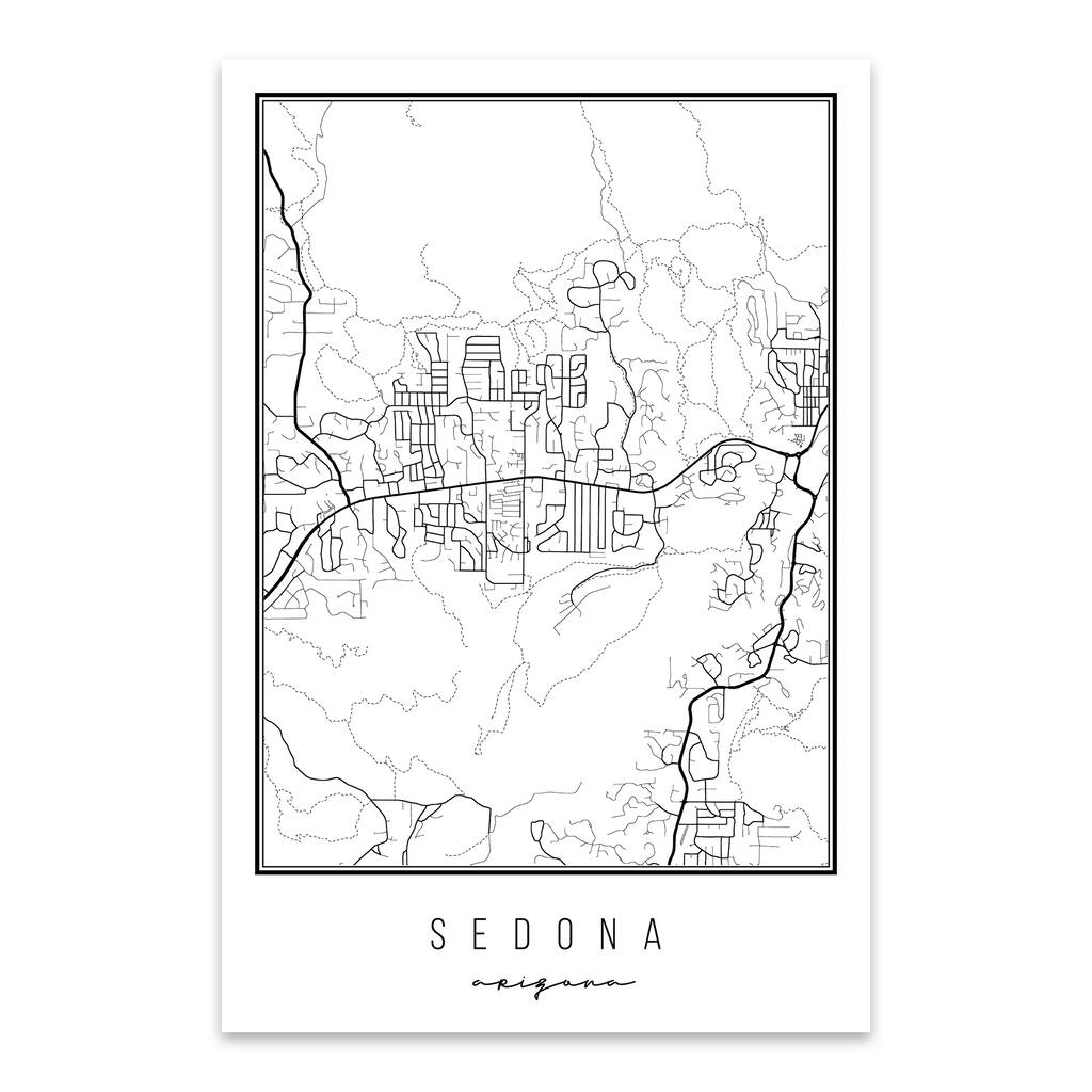 Noir Gallery Sedona Arizona City Map Metal Wall Art Print