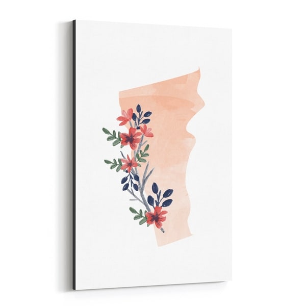 Noir Gallery Vermont Floral State Map Canvas Wall Art Print
