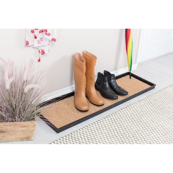 Natural And Recycled Rubber Boot Tray With Tan And Blue Coir Insert On Sale Overstock 29641024