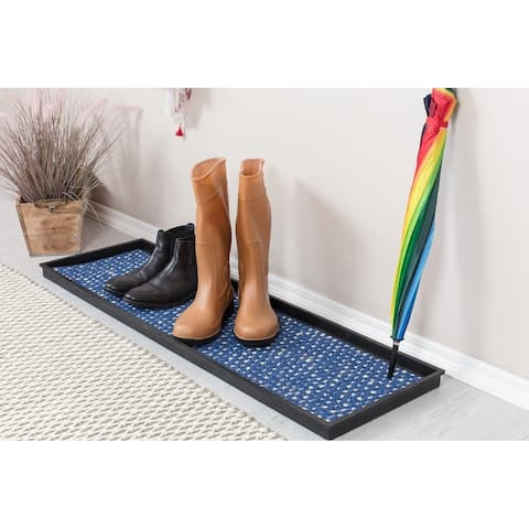 Natural and Recycled Rubber Boot Tray with Blue and Ivory Coir Insert