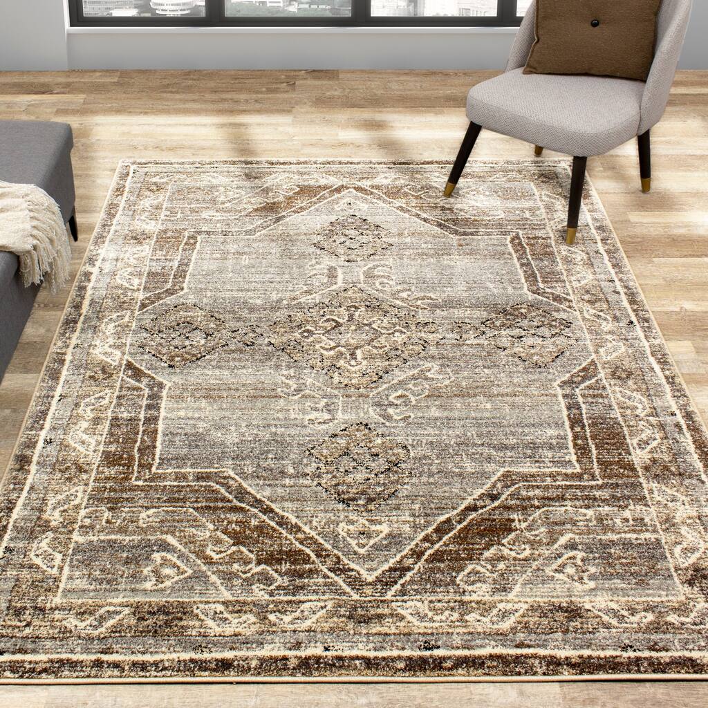Fraser Grey Beige Star Centre Rug
