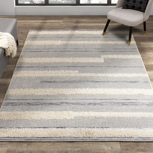 Ninka Cream Grey Hygge Stripes Rug