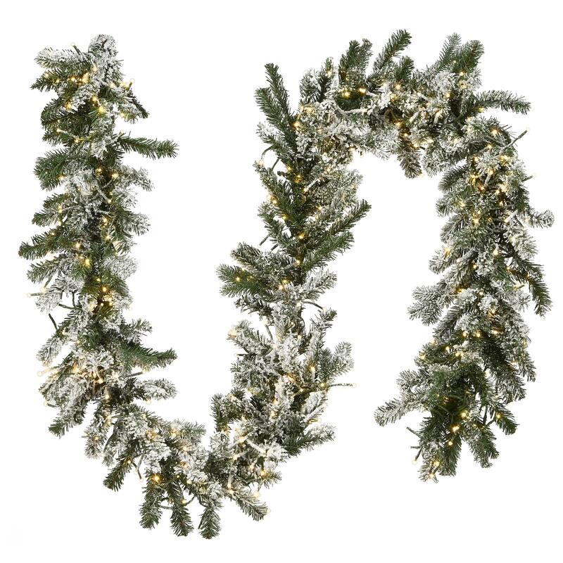 National Tree Company 9 ft. Snowy Sheffield Spruce Garland with Battery Operated LED Lights - 9 ft