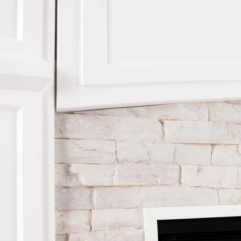 SEI Furniture Stevens Transitional Color Changing Fireplace with a White Stone Mantel and Media Storage