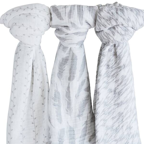 slide 2 of 5, Cotton Muslin Swaddle Blanket-3 Pack Classic Grey - N/A