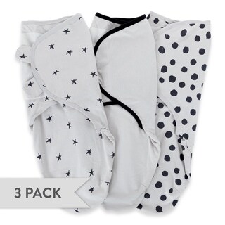 Adjustable Swaddle- Small-light grey dots+stars+solid 3 pk - N/A