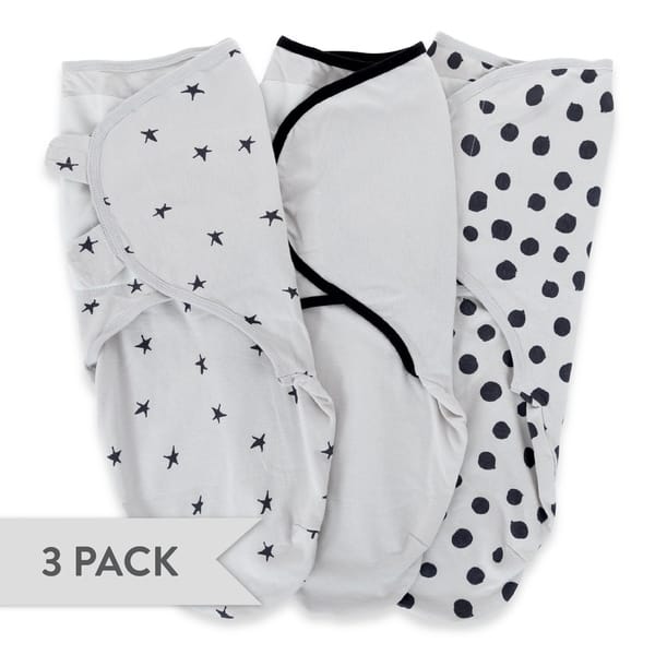 slide 2 of 2, Adjustable Swaddle- Small-light grey dots+stars+solid 3 pk - N/A