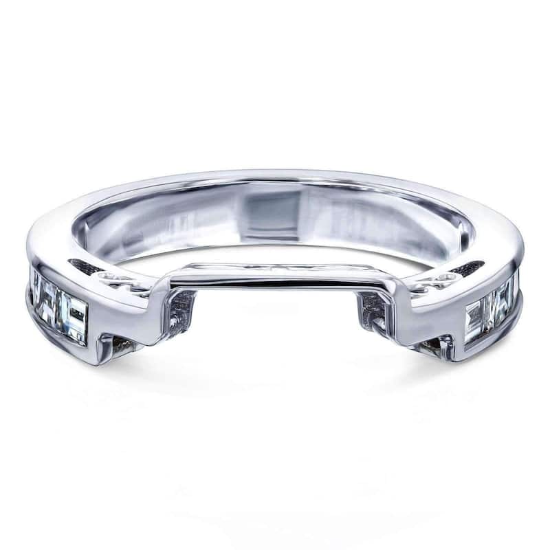 Annello by Kobelli 14k White Gold 1/2ct TDW Natural Baguette Diamond Notched Wedding Band