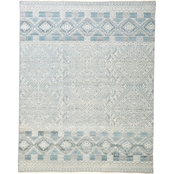 Grand Bazaar Eckhart Gray/Blue 6 x 9 Handmade Viscose and Wool Rug - 6' x 9'