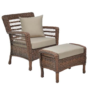 Modern Concept Faux Sea Grass Resin Rattan Relaxing Set (1 Armchair and 1 Ottoman)
