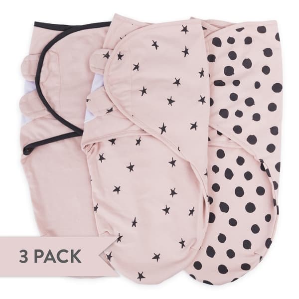 slide 2 of 2, Adjustable Swaddle Small pink dots+stars+solid 3 pk - N/A