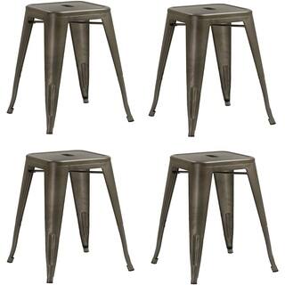 18 inches Stackable Industrial Distressed Bronze Backless Kitchen Chair Metal Barstools Set of 4 Bar Stools - 18 inch
