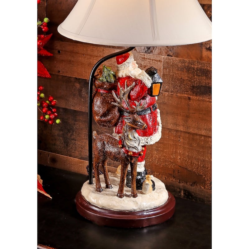 29-inch Resin Santa W/Forest Friends Lamp - 29"