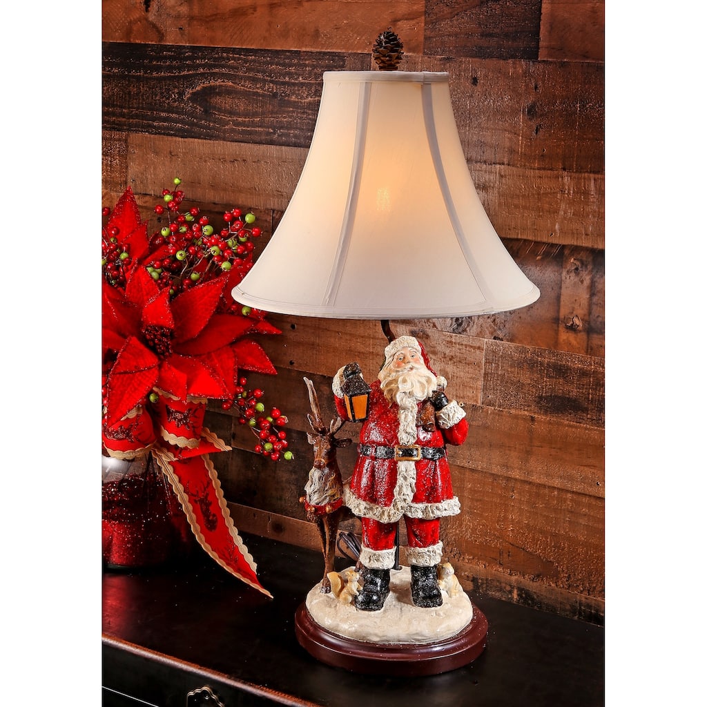29-inch Resin Santa W/Forest Friends Lamp - 29"