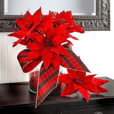 24" Velvet Glit Edge Jwl Poinsettia Stem Set of 3