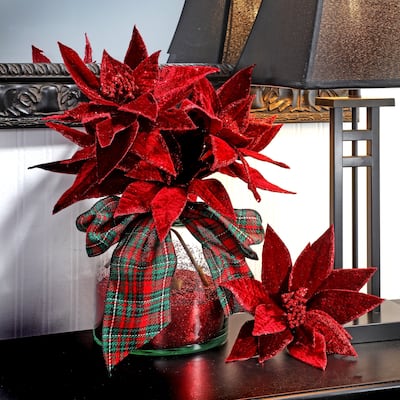 24" Velvet Glit Edge Jwl Poinsettia Stem Set of 3