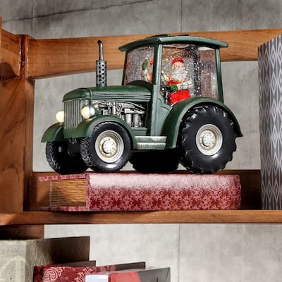 9" LED Battery Operated Timer Santa In Tractor Water Globe