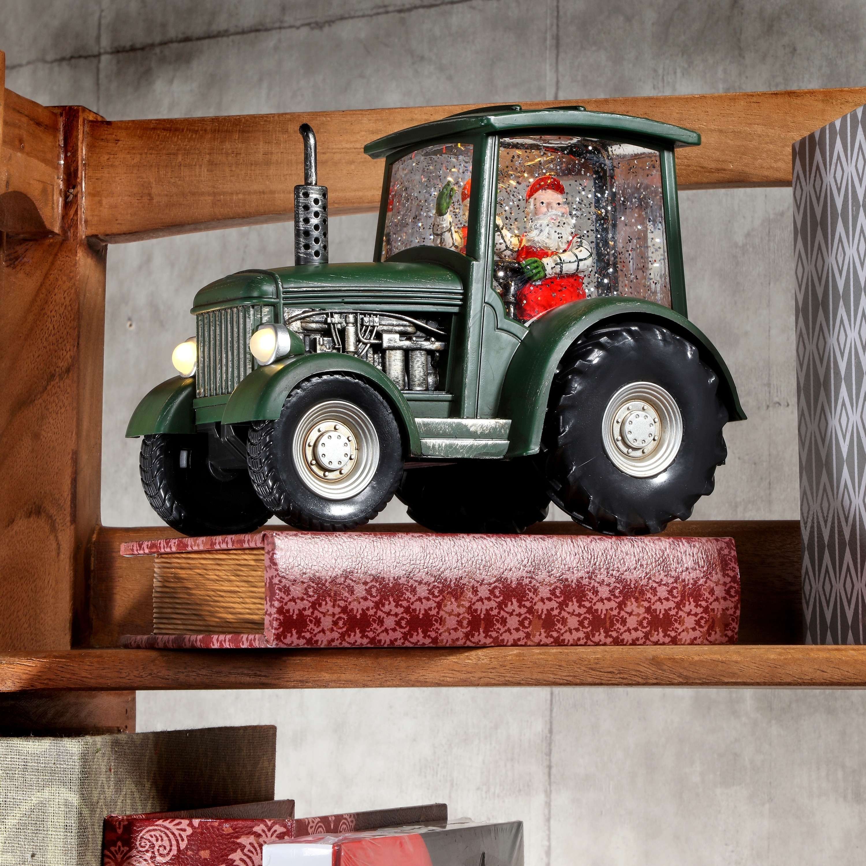9" LED Battery Operated Timer Santa In Tractor Water Globe