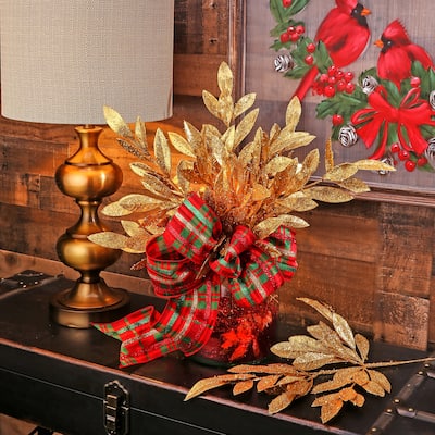 21" Glitter Sparkling Bay Leaf Spray Set of 4 - 21-Inch