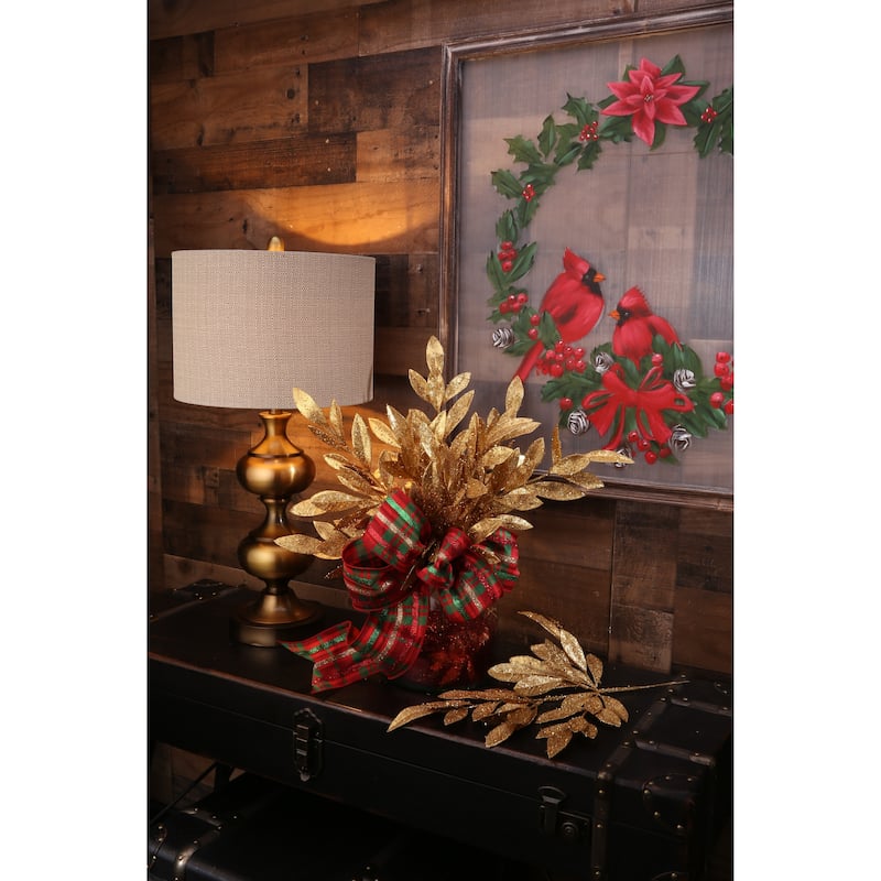 21" Glitter Sparkling Bay Leaf Spray Set of 4 - 21-Inch