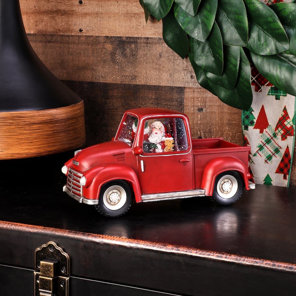 11" LED Battery Operated Timer Santa In Truck Water Globe
