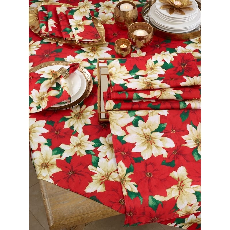 Dining Table Runner With Poinsettia Design