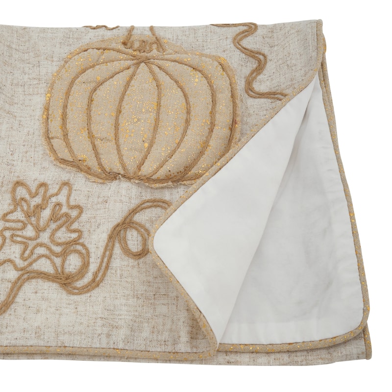Jute Table Runner With Embroidered Pumpkin Design