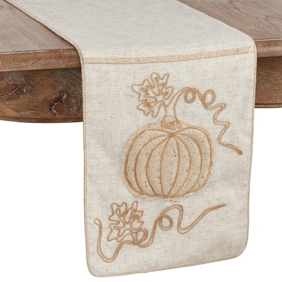 Jute Table Runner With Embroidered Pumpkin Design