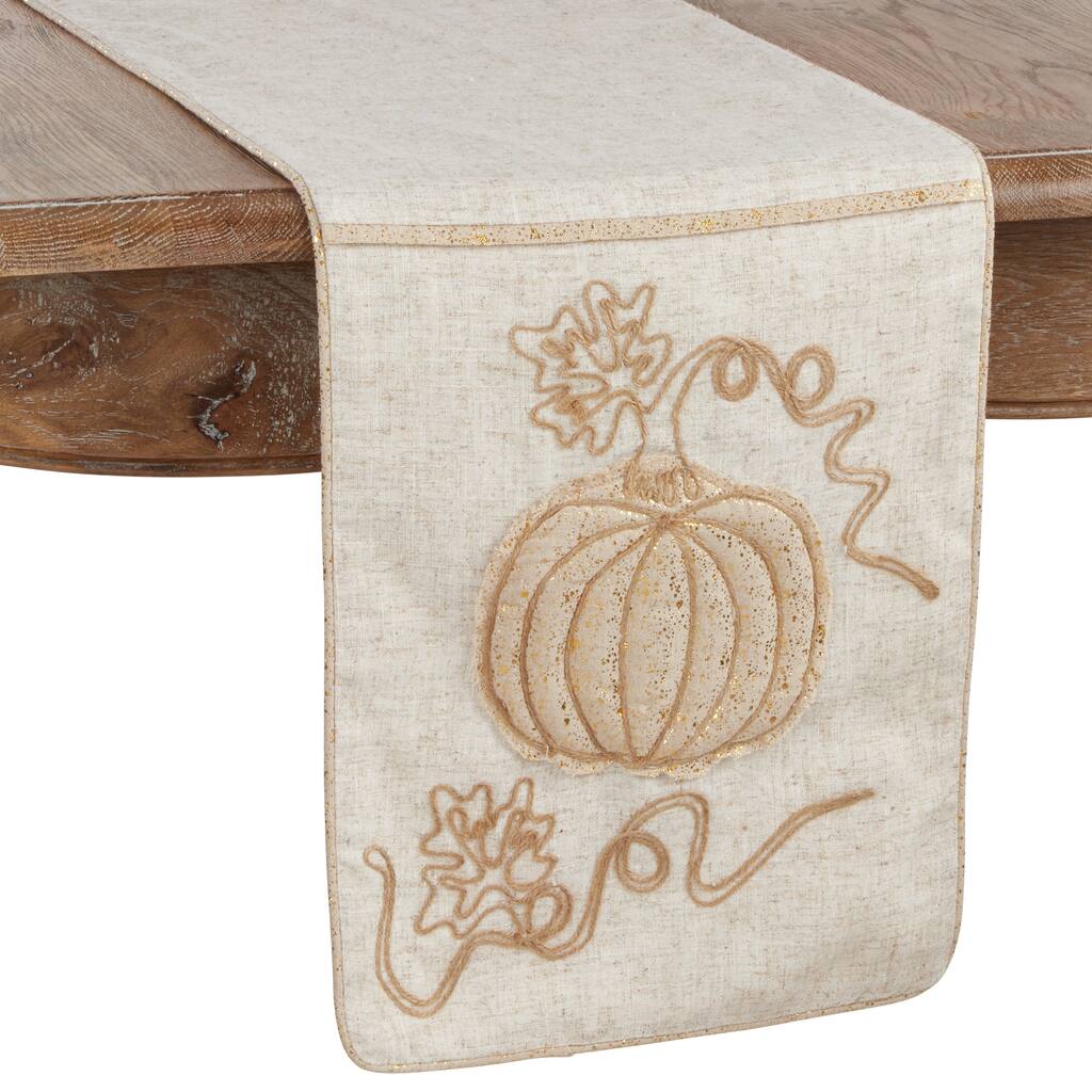 Jute Table Runner With Embroidered Pumpkin Design