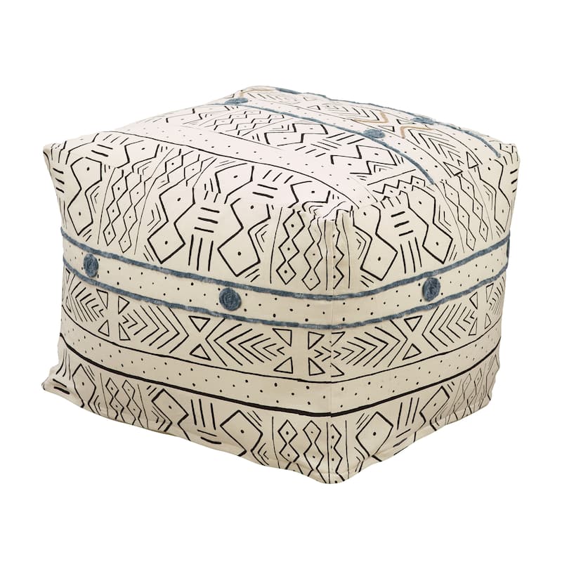 Floor Pouf With Light Mudcloth Design