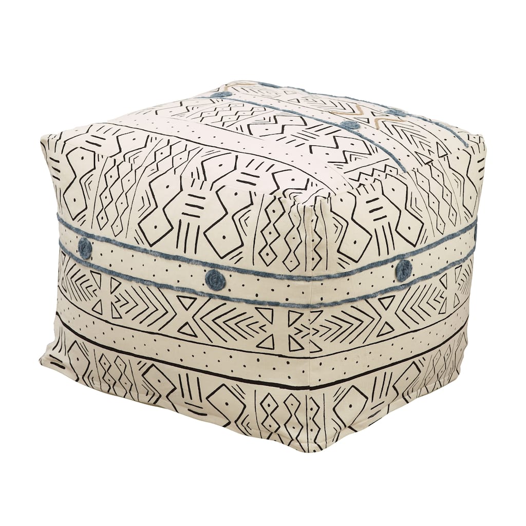 Floor Pouf With Light Mudcloth Design