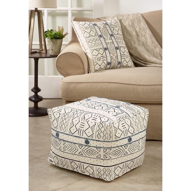 Floor Pouf With Light Mudcloth Design